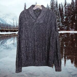Banana Republic Mens Yak Hair Blend Cable Knit Sweater Blue Shawl Collar Sz M
